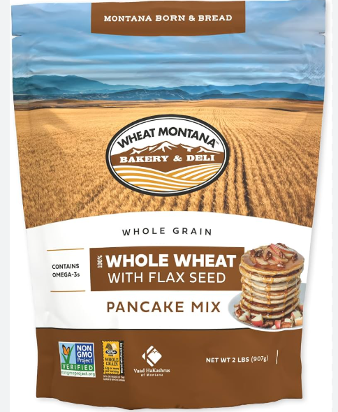 Amazon.com Wheat Montana Pancake Mix 100% Whole Wheat - 2 lb Bag - Whole-Grain Blend Made wPrairie Gold Flour & Flax Seed, Non-GMO, Sweet Wholesome Flavor Pancake And Waffle Mixes Wheat Montana 100% Whole Wheat Pancake Mix with Flax Seed – Rich in Omega-3 (2 lbs / 907g) - Image 1